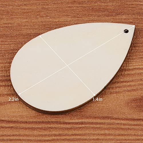 100 Pieces Unfinished Blank Wood Teardrop Earring Pendant for Christmas Tree Decoration, Jewelry Supplies and DIY Making, 1.4 x 2.2 inch Ourart