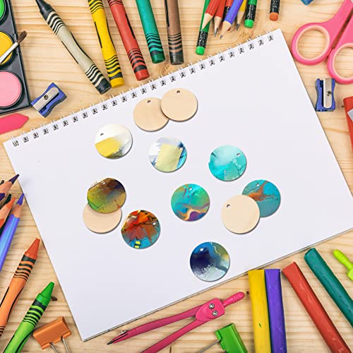 100 Pieces Unfinished Round Wooden Circles with Holes Round Wood Discs for Crafts Blank Natural Wood Circle Cutouts for DIY Crafts Party Birthday Yalikop