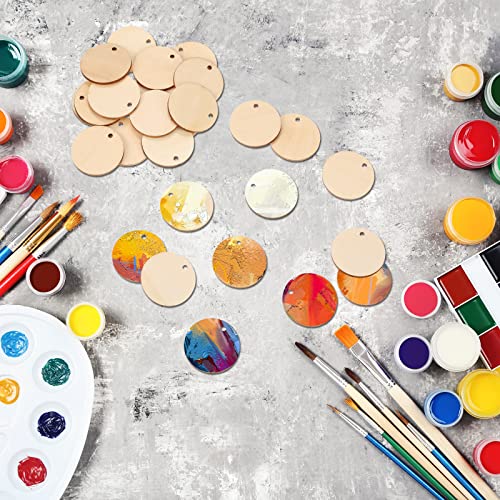 100 Pieces Unfinished Round Wooden Circles with Holes Round Wood Discs for Crafts Blank Natural Wood Circle Cutouts for DIY Crafts Party Birthday Yalikop
