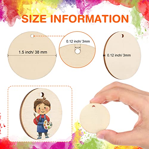 100 Pieces Unfinished Round Wooden Circles with Holes Round Wood Discs for Crafts Blank Natural Wood Circle Cutouts for DIY Crafts Party Birthday Yalikop