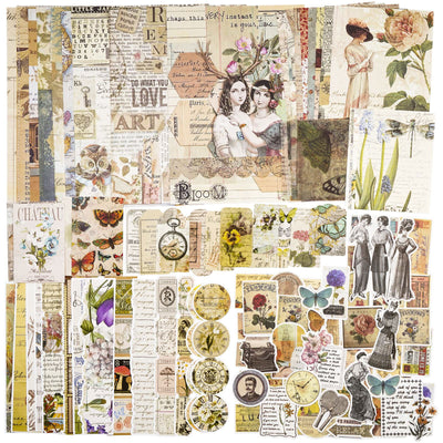 100 Pieces Vintage Ephemera Pack Junk Journal Kit Scrapbook Supplies Decoupage Paper Sticker Material for Art Journaling Bullet Journals Planners