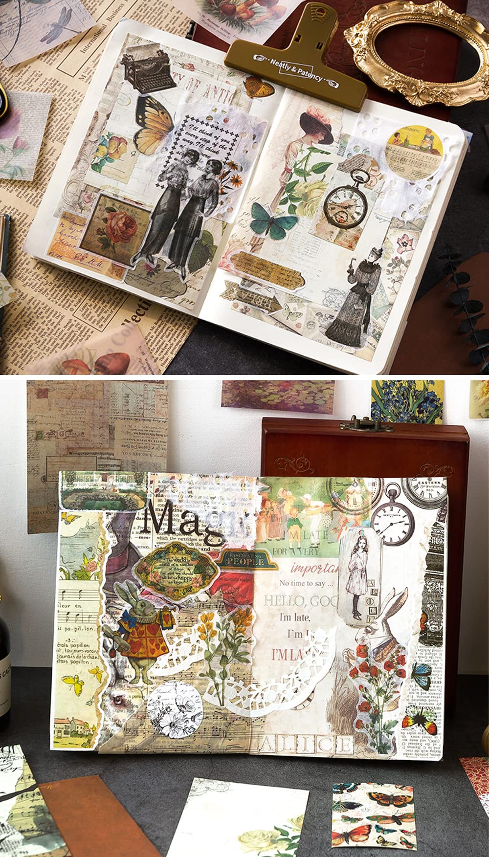 100 Pieces Vintage Ephemera Pack Junk Journal Kit Scrapbook Supplies Decoupage Paper Sticker Material for Art Journaling Bullet Journals Planners ARTSMONA