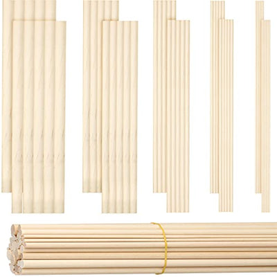100 Pieces Wood Dowels Assorted Sizes Dowel Rods for Crafting Wood Sticks 1/8, 3/16, 1/4, 5/16, 3/8 x 6 Inch Unfinished Dowel Small Round Hardwood