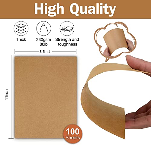 100 Sheets Kraft Paper Brown Cardstock 8.5 x 11, Goefun 80lb Card Stock Printer Paper for Invitations, Menus, Crafts, DIY Cards Goefun