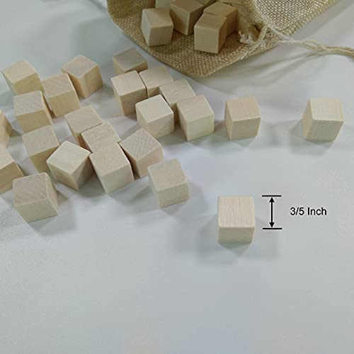 100 pcs, 3/5 Inch, Small Wooden Cubes, Mini Wooden Blocks, Unfinished Wood Blocks for Arts Crafts and DIY Projects Kang&Chang
