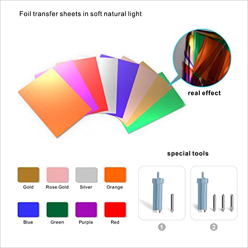100 sheets,8 Colors,6x4inch,Artarron Foil Transfer Sheets,Gold/Silver/Rose Gold,etc,Compatible With Cricut Maker/Explore/Air/Cricut joy,For Cricut Artarron