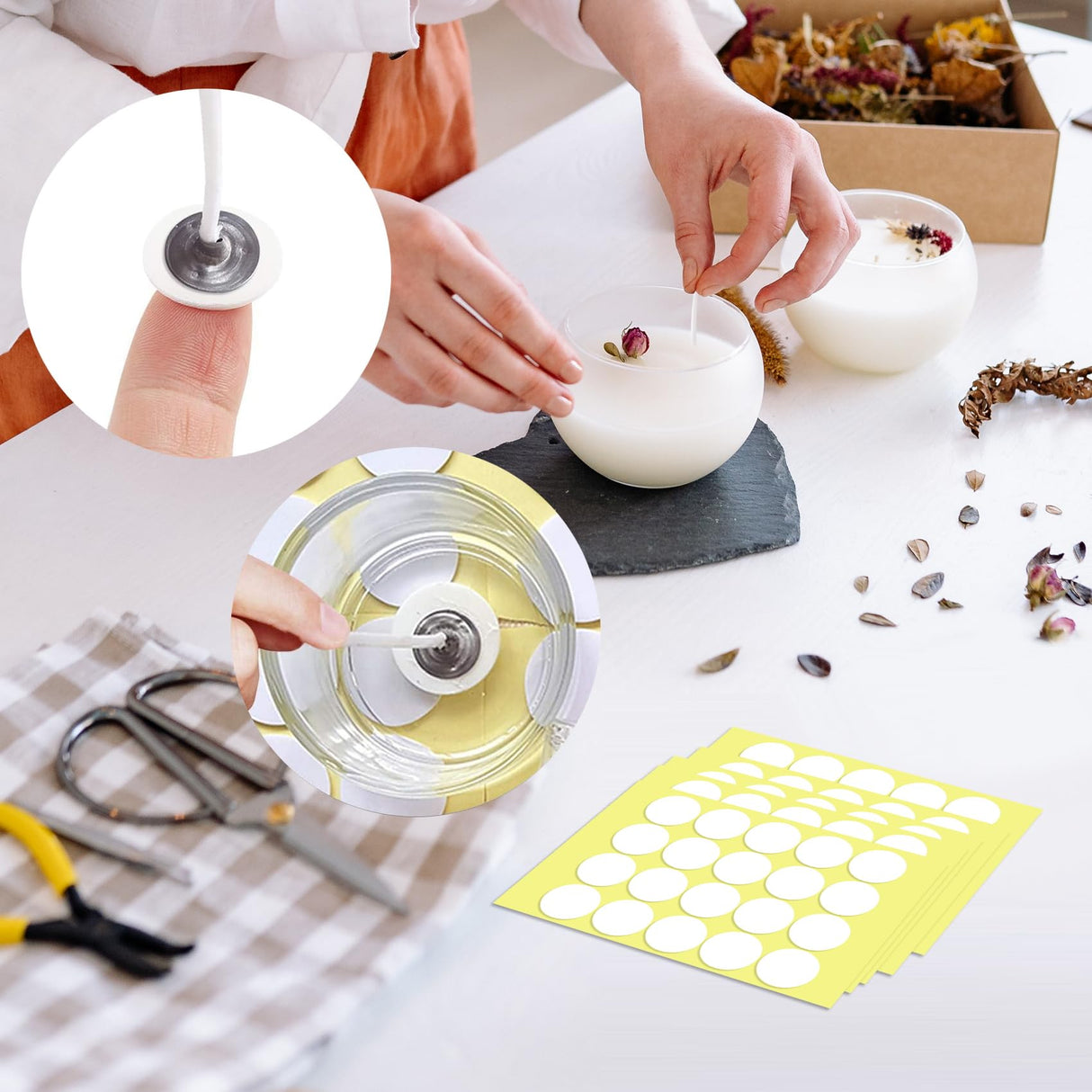100Pcs Candle Wick Stickers, Candle Making Kit, Double-Sided Stickers for Candle Making (100) JUNSDUKE