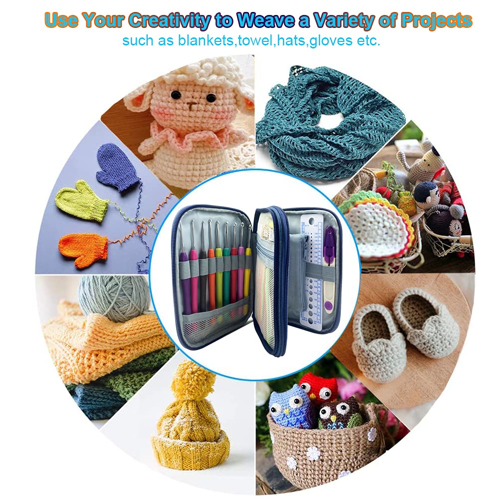 100pcs Crochet Hooks Set in Case Ergonomic Soft Grip Handles Weave Yarn Knitting Needles Kit and Crochet Needle Accessories Crochet Kit Complete Set for Beginners and Experienced Lover Mdoker