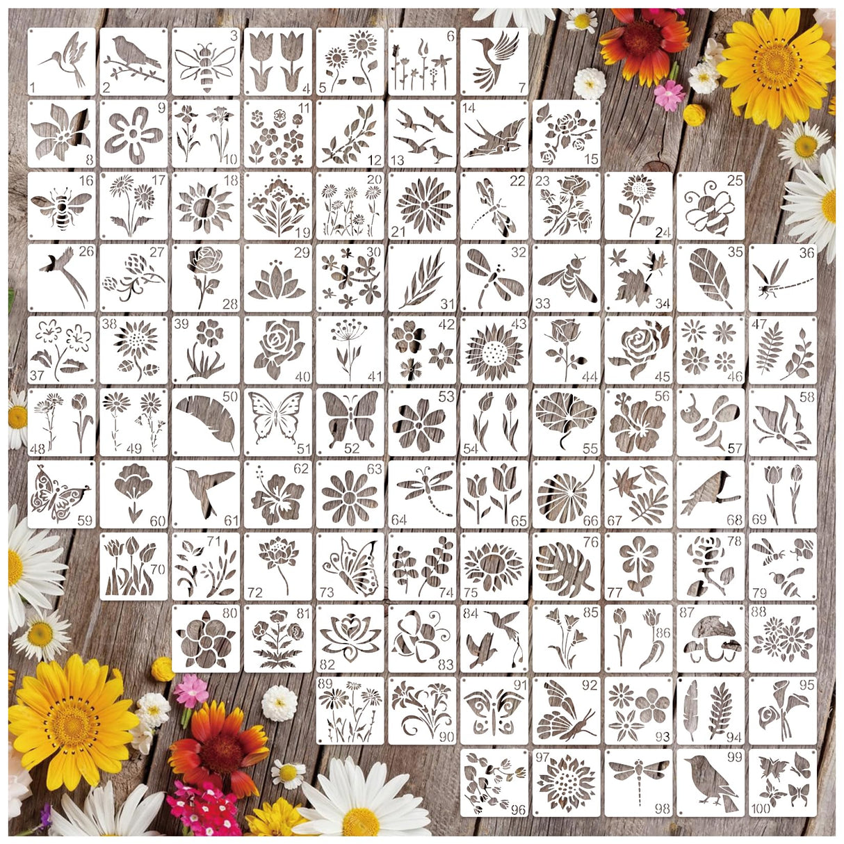 100Pcs Small Stencils for Rock Painting Reusable Small Flower Stencils for Crafts on Wood 2 Inch Nature Spring Flower Stencil Floral templates for Paint on Craft Fabric Card Walls Decor(Floral100) Hosomono