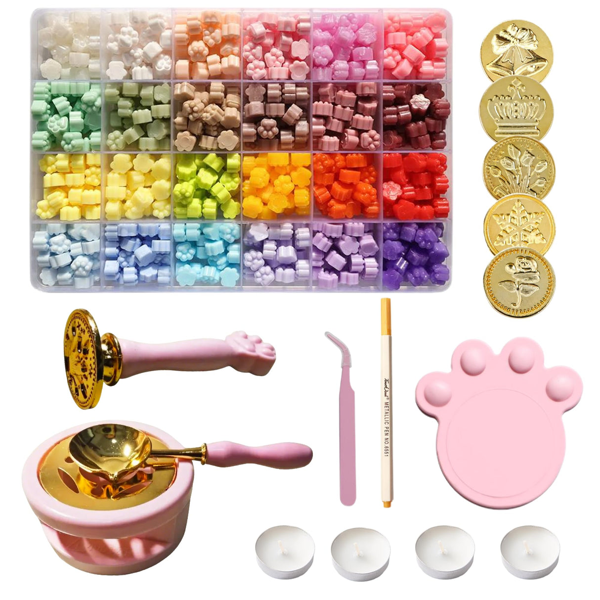100Pcs Wax Seal Stamp Kit for Beginners – Includes Stamps with Handle, Wax Spoon, Bear Mold, 2 Gacha Boards with Chains – Ideal DIY Craft Gift for Children’s Day (Multiple) Catopia