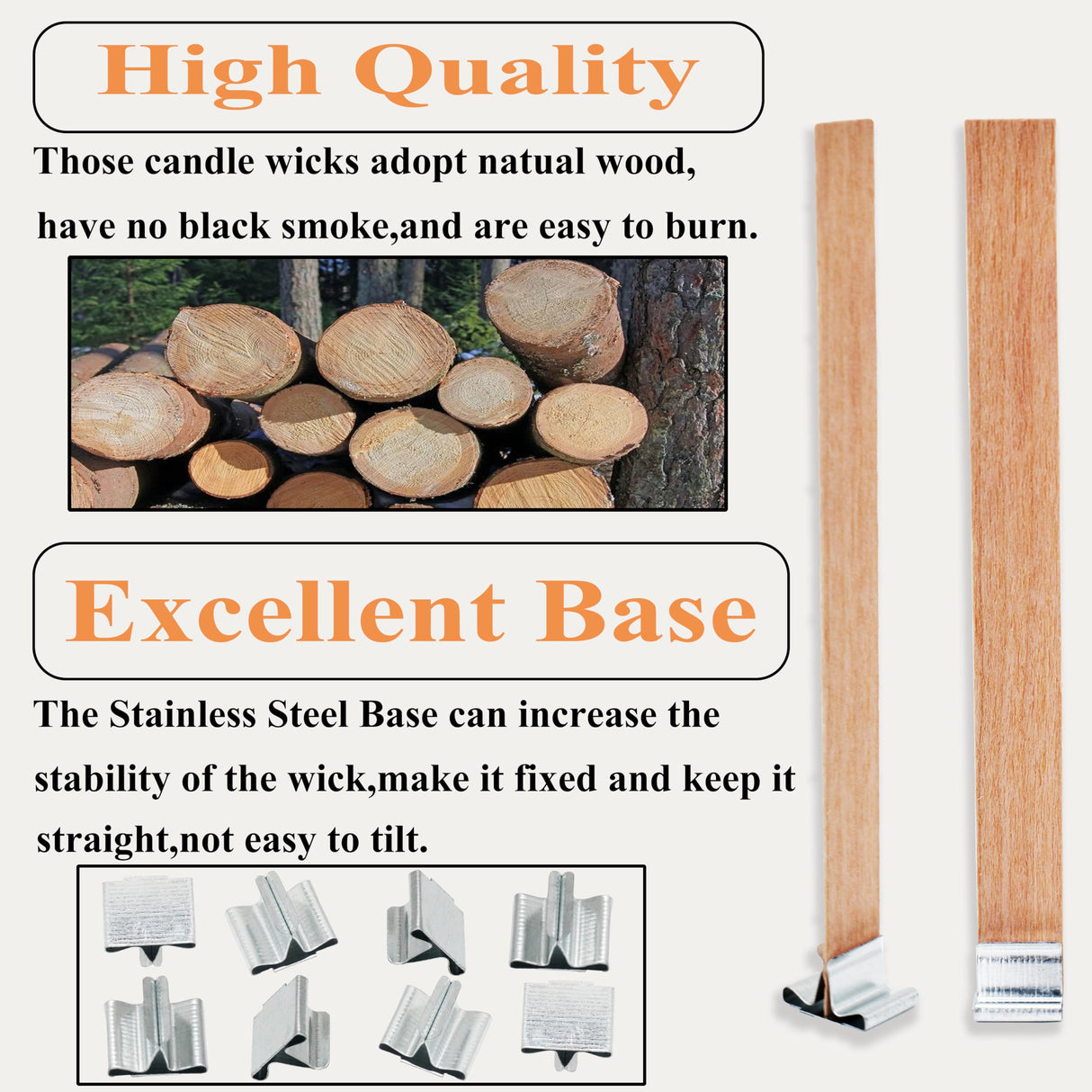 100pcs Wooden Candle Wicks 5.1 x 0.5 Inch, Smokeless Cherry Wood Wicks with Metal Clips, Includes Wick Trimmer, Perfect for Candle Making Kit and Soy Wax Candlemaking Bacofa