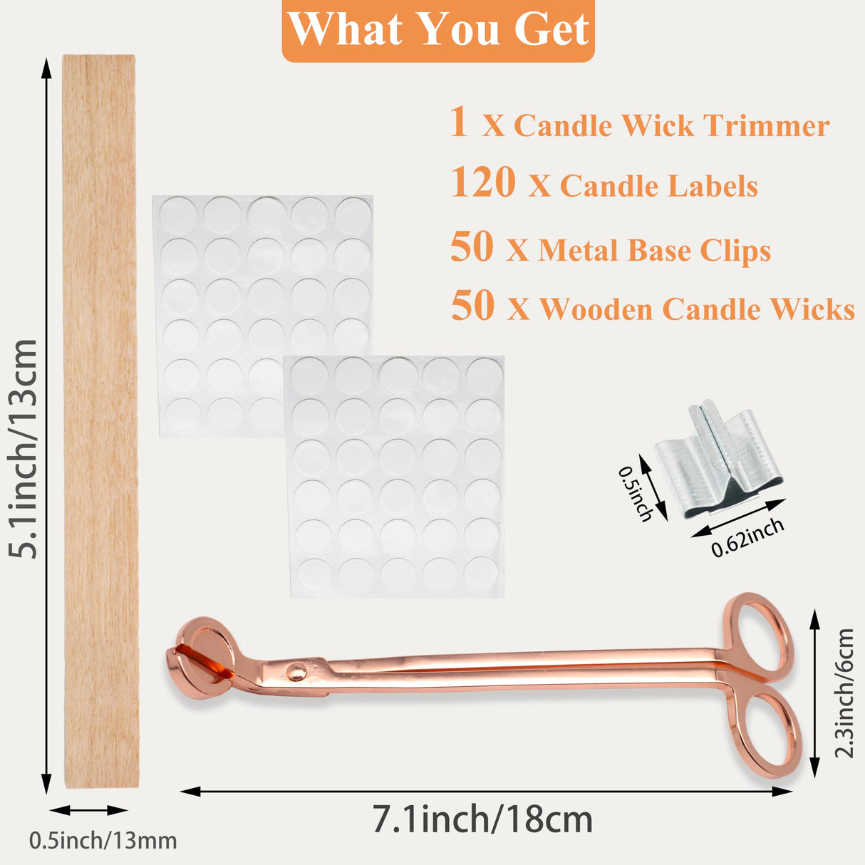 100pcs Wooden Candle Wicks 5.1 x 0.5 Inch, Smokeless Cherry Wood Wicks with Metal Clips, Includes Wick Trimmer, Perfect for Candle Making Kit and Soy Wax Candlemaking Bacofa