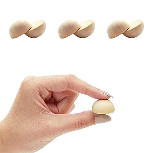 100pcs Half Wood Balls 1 Inch Diameter Unfinished Natural Mini Half Ball Split Wood Balls for DIY Projects, Kids Arts and Craft Supplies hesmartly