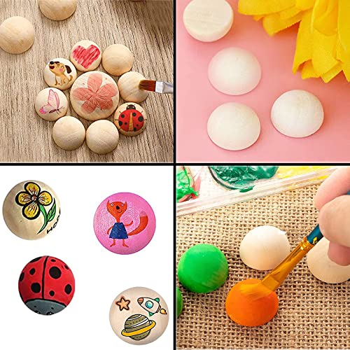 100pcs Half Wood Balls 1 Inch Diameter Unfinished Natural Mini Half Ball Split Wood Balls for DIY Projects, Kids Arts and Craft Supplies hesmartly