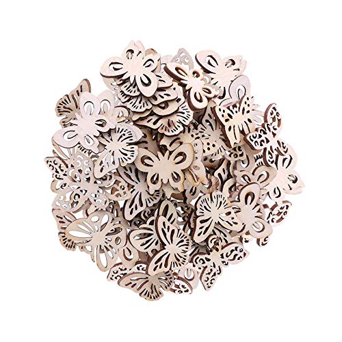 100pcs Mini Butterfly Shaped Wood DIY Craft Cutout Wooden Slices Embellishments Gift Unfinished Wood Ornaments Home Decoration Creaides