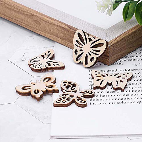 100pcs Mini Butterfly Shaped Wood DIY Craft Cutout Wooden Slices Embellishments Gift Unfinished Wood Ornaments Home Decoration Creaides