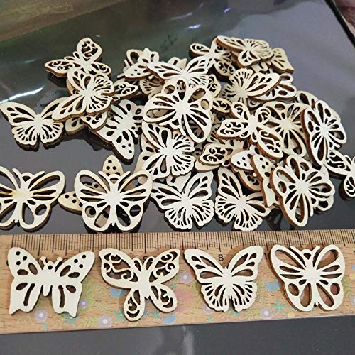 100pcs Mini Butterfly Shaped Wood DIY Craft Cutout Wooden Slices Embellishments Gift Unfinished Wood Ornaments Home Decoration Creaides