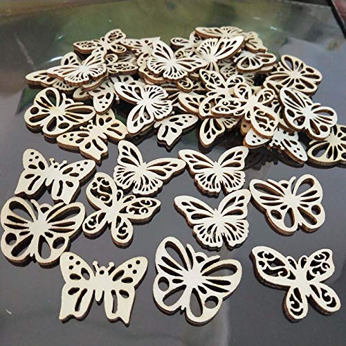 100pcs Mini Butterfly Shaped Wood DIY Craft Cutout Wooden Slices Embellishments Gift Unfinished Wood Ornaments Home Decoration Creaides