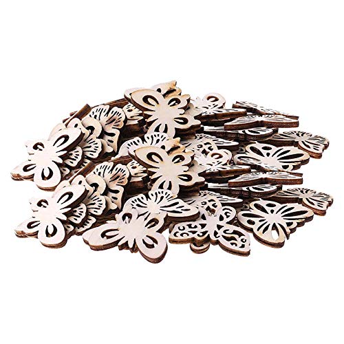 100pcs Mini Butterfly Shaped Wood DIY Craft Cutout Wooden Slices Embellishments Gift Unfinished Wood Ornaments Home Decoration Creaides