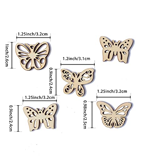 100pcs Mini Butterfly Shaped Wood DIY Craft Cutout Wooden Slices Embellishments Gift Unfinished Wood Ornaments Home Decoration Creaides