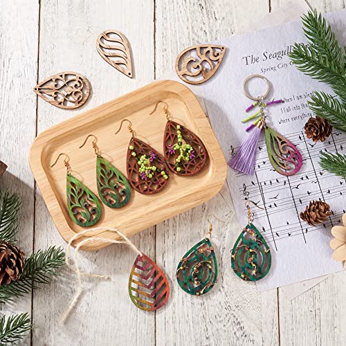 100pcs Unfinished Hollow Drop Wood Cutouts Blank Filigree Teardrop Wooden Pieces Earring Pendants for DIY Jewelry Crafts Making EEE ELECRELIVE