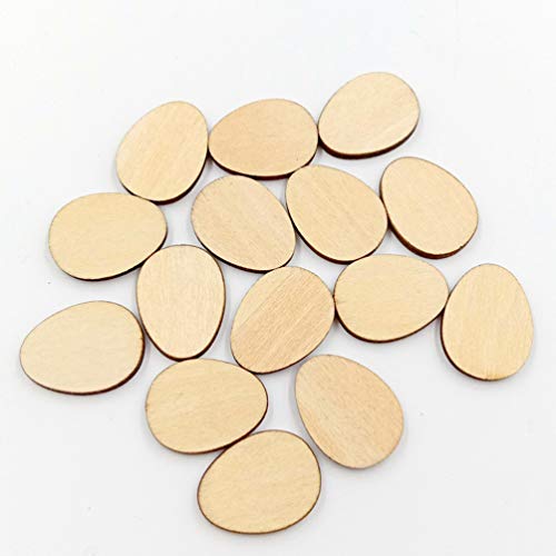 100pcs Unfinished Wood Slices Egg Shape Wood Discs 20mm Wooden Cutouts Ornaments for Craft DIY Easter Decoration HEALLILY