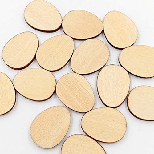 100pcs Unfinished Wood Slices Egg Shape Wood Discs 20mm Wooden Cutouts Ornaments for Craft DIY Easter Decoration HEALLILY