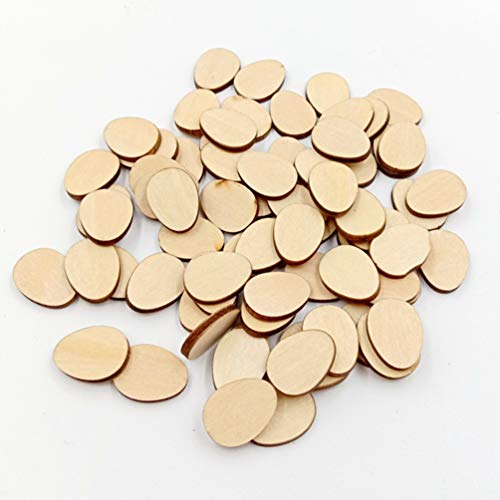 100pcs Unfinished Wood Slices Egg Shape Wood Discs 20mm Wooden Cutouts Ornaments for Craft DIY Easter Decoration HEALLILY