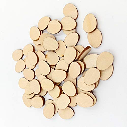 100pcs Unfinished Wood Slices Egg Shape Wood Discs 20mm Wooden Cutouts Ornaments for Craft DIY Easter Decoration HEALLILY