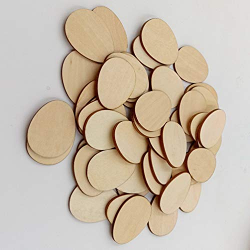 100pcs Unfinished Wood Slices Egg Shape Wood Discs 20mm Wooden Cutouts Ornaments for Craft DIY Easter Decoration HEALLILY