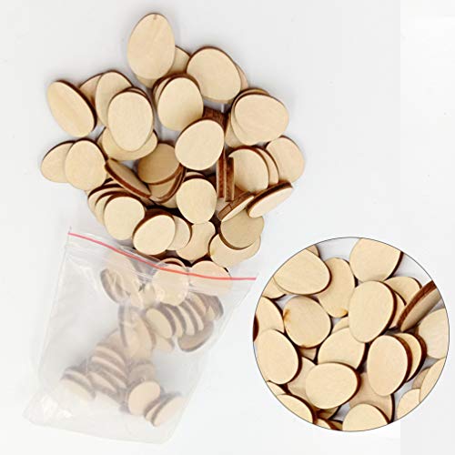 100pcs Unfinished Wood Slices Egg Shape Wood Discs 20mm Wooden Cutouts Ornaments for Craft DIY Easter Decoration HEALLILY