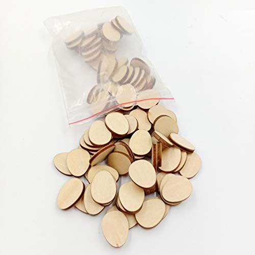 100pcs Unfinished Wood Slices Egg Shape Wood Discs 20mm Wooden Cutouts Ornaments for Craft DIY Easter Decoration HEALLILY