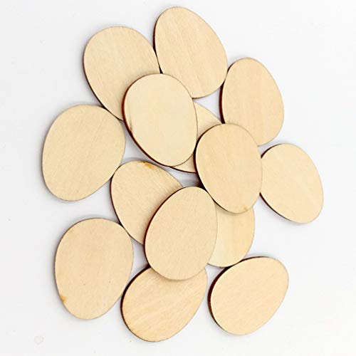 100pcs Unfinished Wood Slices Egg Shape Wood Discs 20mm Wooden Cutouts Ornaments for Craft DIY Easter Decoration HEALLILY