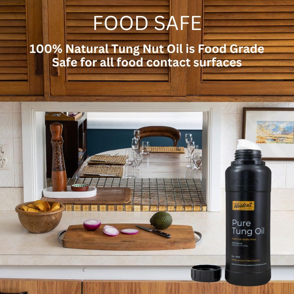 100% Pure Tung Oil, Food Safe (2) Countertops, Cutting Boards, Woodturning, Toys. Natural Wood Sealer for Indoor Floors Furniture. Waterproofing Outside Furniture, Garden Beds, Decks. Double Pack Woodcut Tools
