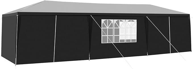 10/20/30ft Party Tent Wedding Patio Gazebo Outdoor Carport Canopy Shade with/Without Side Removable Walls, Party Wedding BBQ Events Tent (Black,10x30ft) Generic