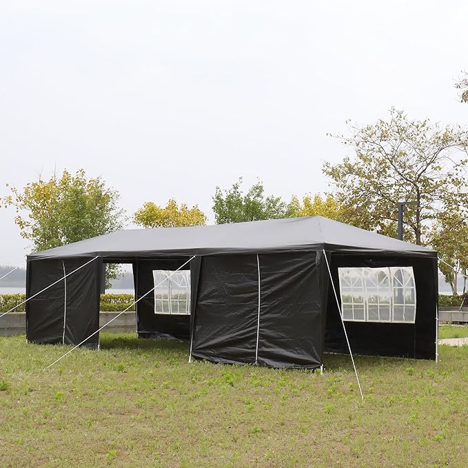 10/20/30ft Party Tent Wedding Patio Gazebo Outdoor Carport Canopy Shade with/Without Side Removable Walls, Party Wedding BBQ Events Tent (Black,10x30ft) Generic