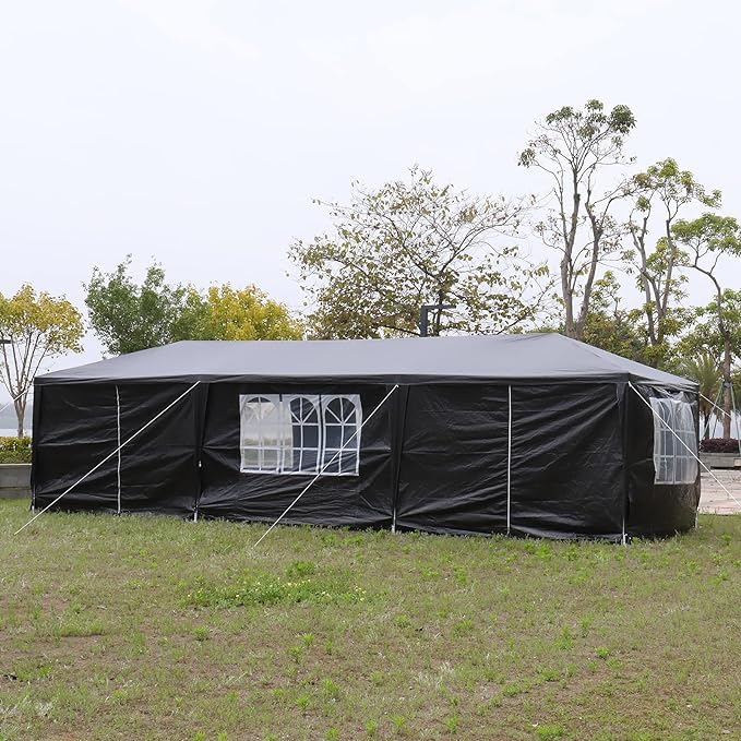 10/20/30ft Party Tent Wedding Patio Gazebo Outdoor Carport Canopy Shade with/Without Side Removable Walls, Party Wedding BBQ Events Tent (Black,10x30ft) Generic