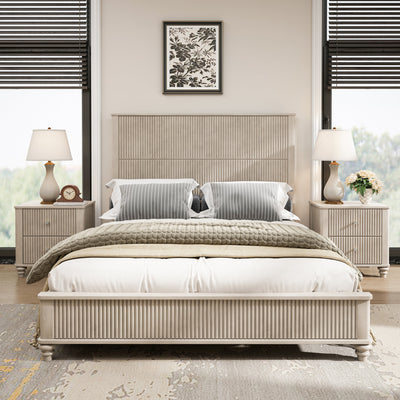 Solid Wood Queen Platform Bed Frame with Tall Headboard