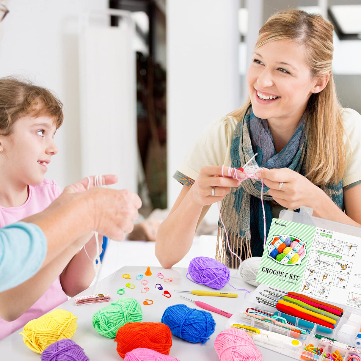 103 PCS Crochet Kit with Crochet Hooks Yarn Set, Premium Bundle Includes 1650 Yards Acrylic Yarn Skeins Balls, Needles, Accessories, Bag, Ideal Starter Pack for Kids Adults Beginner Professionals INSCRAFT