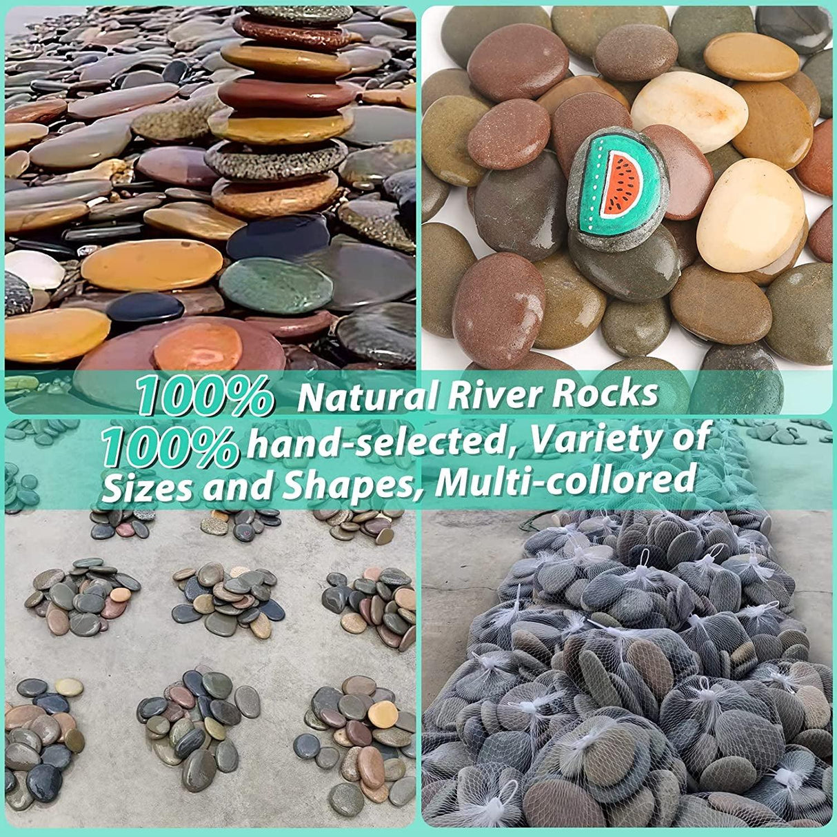10PCS Extra-Large River Rocks for Painting,Multi-Color Painting Stones,3.3-4.5 Inch Smooth WoodArtSupply