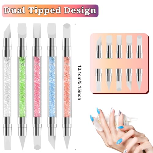10PCS Nail Art Gel Carving Pen Acrylic Nail Dotting Pen Rhinestone Handle Double-Ended Silicone Nail Art Pen Brushes for Design Nail Foil Carving Sliverdew
