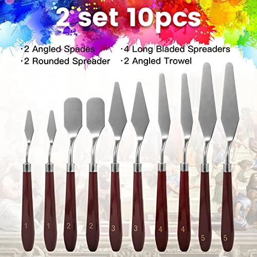 10PCS Palette Knife, Stainless Steel Painting Knife Set, Flexible Spatula Pallet Knife, Metal Artist Knives, Oil Painting Accessories Color Mixing Cualork
