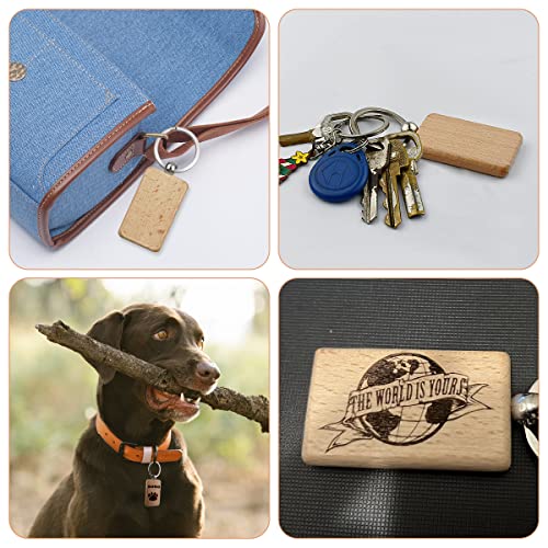 10Pcs Blanks Rectangle Wooden Keychain 1.2 inch Wood Engraving Unfinished Keychain with 10 pcs Key Rings for DIY Crafts Gift Accessories Tenalleys