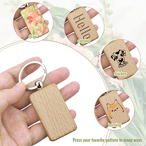 10Pcs Blanks Rectangle Wooden Keychain 1.2 inch Wood Engraving Unfinished Keychain with 10 pcs Key Rings for DIY Crafts Gift Accessories Tenalleys