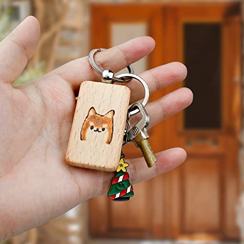 10Pcs Blanks Rectangle Wooden Keychain 1.2 inch Wood Engraving Unfinished Keychain with 10 pcs Key Rings for DIY Crafts Gift Accessories Tenalleys