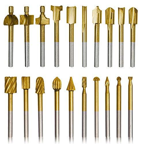 10Pcs HSS Router Carbide Engraving Bits & 10Pcs Router Bit with 1/8"(3mm) Shank Power Rotary Tools for DIY Woodworking, Carving, Sculpting, DKIBBITH