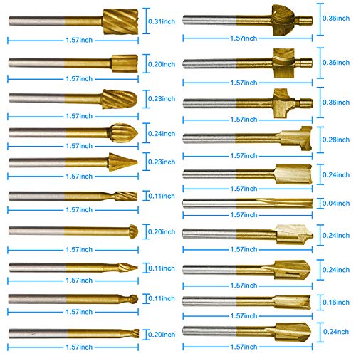 10Pcs HSS Router Carbide Engraving Bits & 10Pcs Router Bit with 1/8"(3mm) Shank Power Rotary Tools for DIY Woodworking, Carving, Sculpting, DKIBBITH