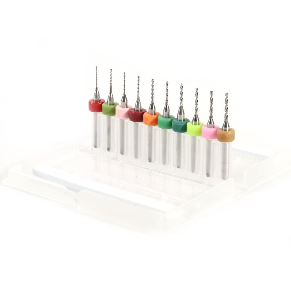 10Pcs PCB Drill Bits Set, 1/8" Shank Tungsten Carbide Micro Drill Bits Kit for PCB Print Circuit Board (0.6-1.5mm) Hilitand