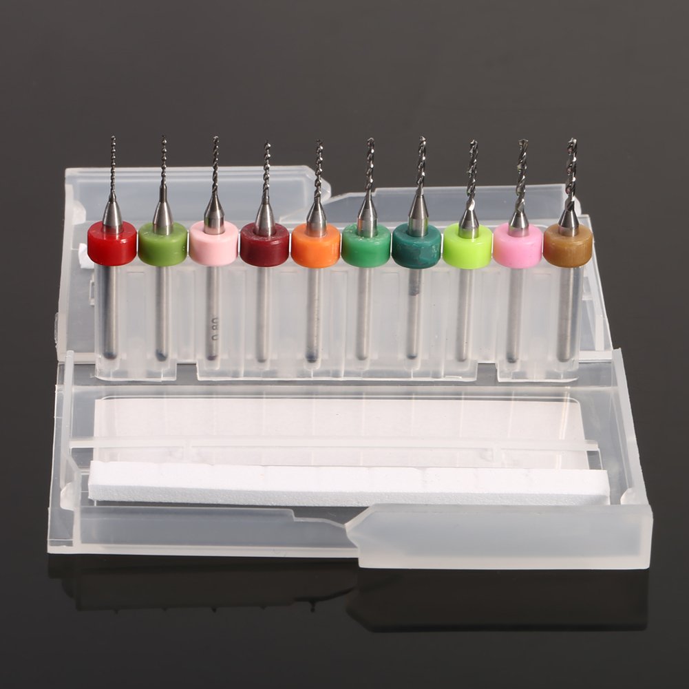 10Pcs PCB Drill Bits Set, 1/8" Shank Tungsten Carbide Micro Drill Bits Kit for PCB Print Circuit Board (0.6-1.5mm) Hilitand