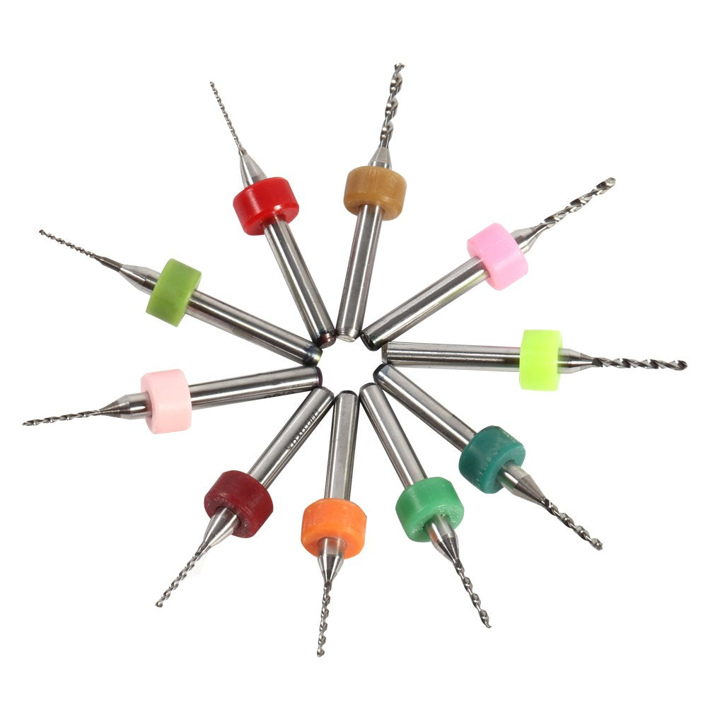 10Pcs PCB Drill Bits Set, 1/8" Shank Tungsten Carbide Micro Drill Bits Kit for PCB Print Circuit Board (0.6-1.5mm) Hilitand